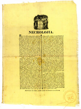 Textil impreso con necrología de Melchor José Ramos