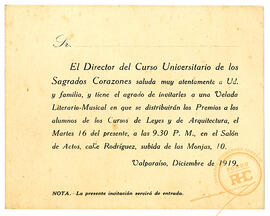 Invitación premiación cursos de Leyes y Arquitectura de los Sagrados Corazones